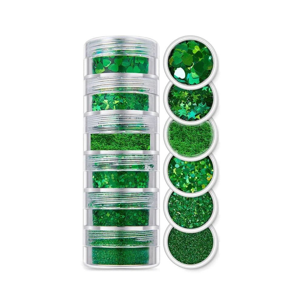 6 In 1 Glitter & Chunks Rainbow Green Sg02