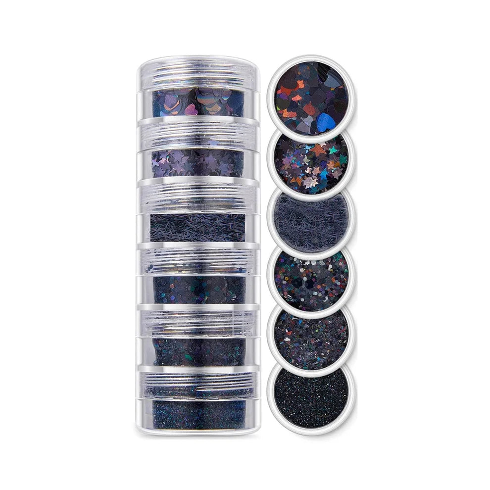 6 In 1 Glitter & Chunks Rainbow Black Sg04