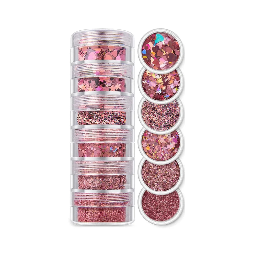 6 In 1 Glitter & Chunks Rainbow Pink Sg05