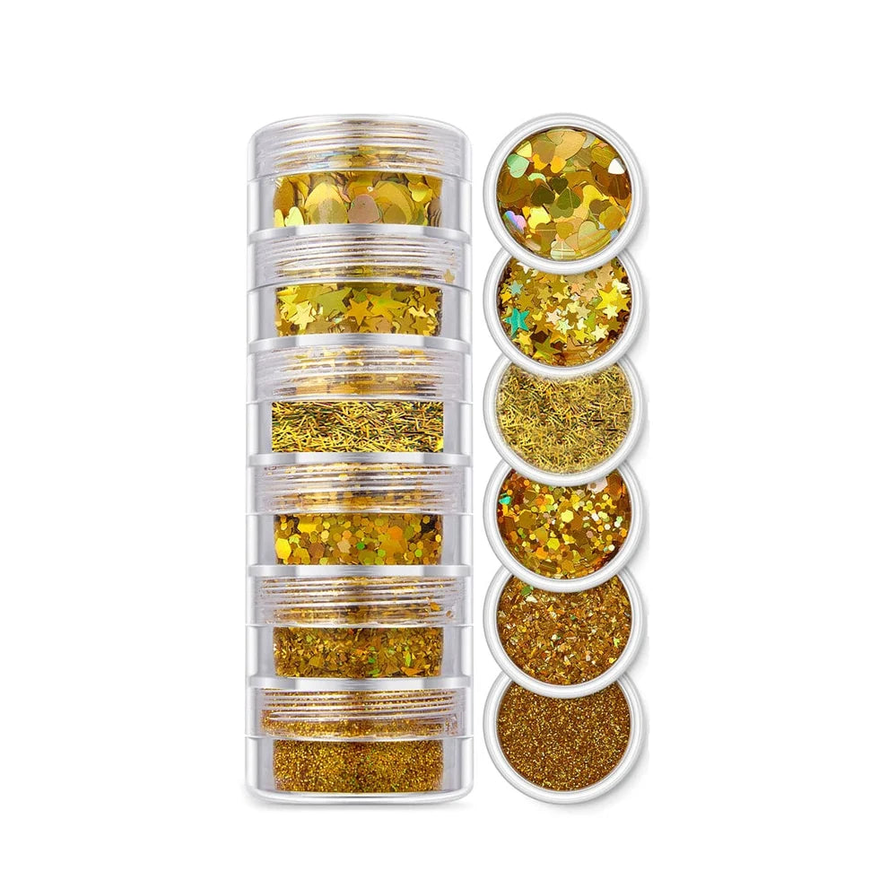 6 In 1 Glitter & Chunks Rainbow Gold Sg06