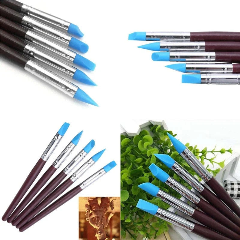 Silicon Brush Blue Tip With Wooden Handle